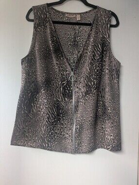 Willow Taupe Animal-Print Zip V-Neck Tank